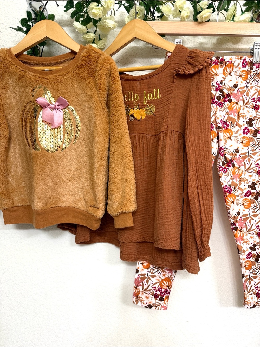 Tahari Girl • Girls Fall 3 Piece Outfit Set Pumpkin Top Leggings Size 6